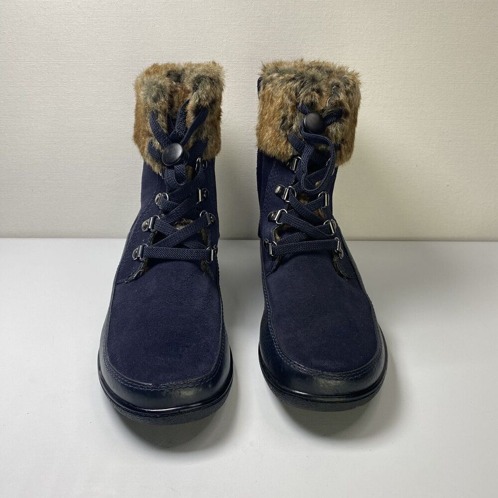 Clarks‎ Leather Suede Faux Fur Kearns Ramsey Navy Blue Boots Size 8 - Picture 8 of 9